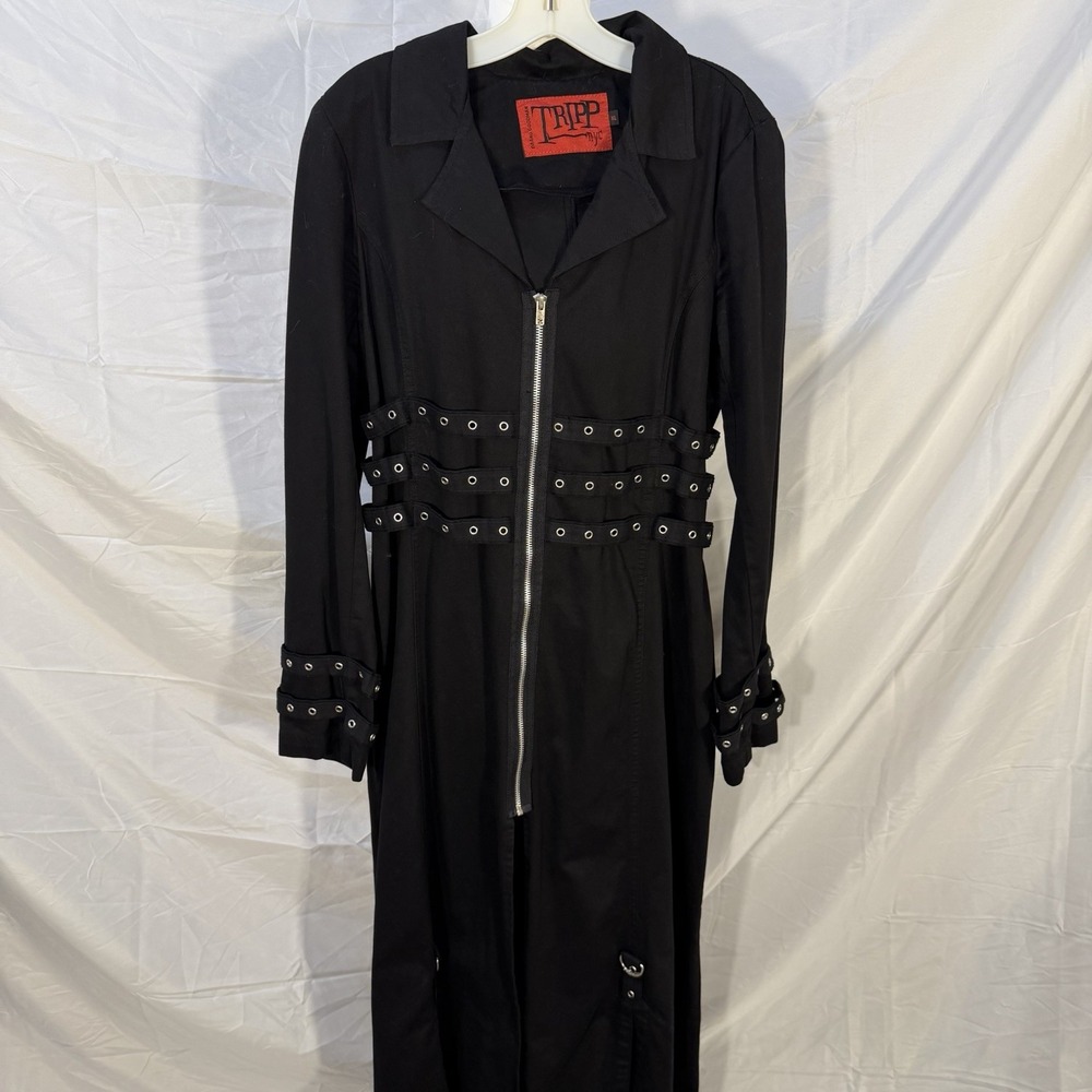TRIPP NYC Long Black Trench Coat Jacket Punk Gothic Goth Rave Y2K Heavy Thick XL